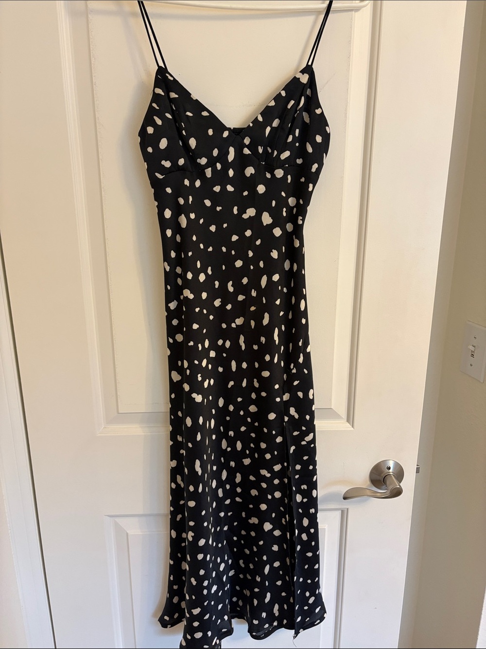 Hello Molly Black and White Spotted Midi Slip Dress